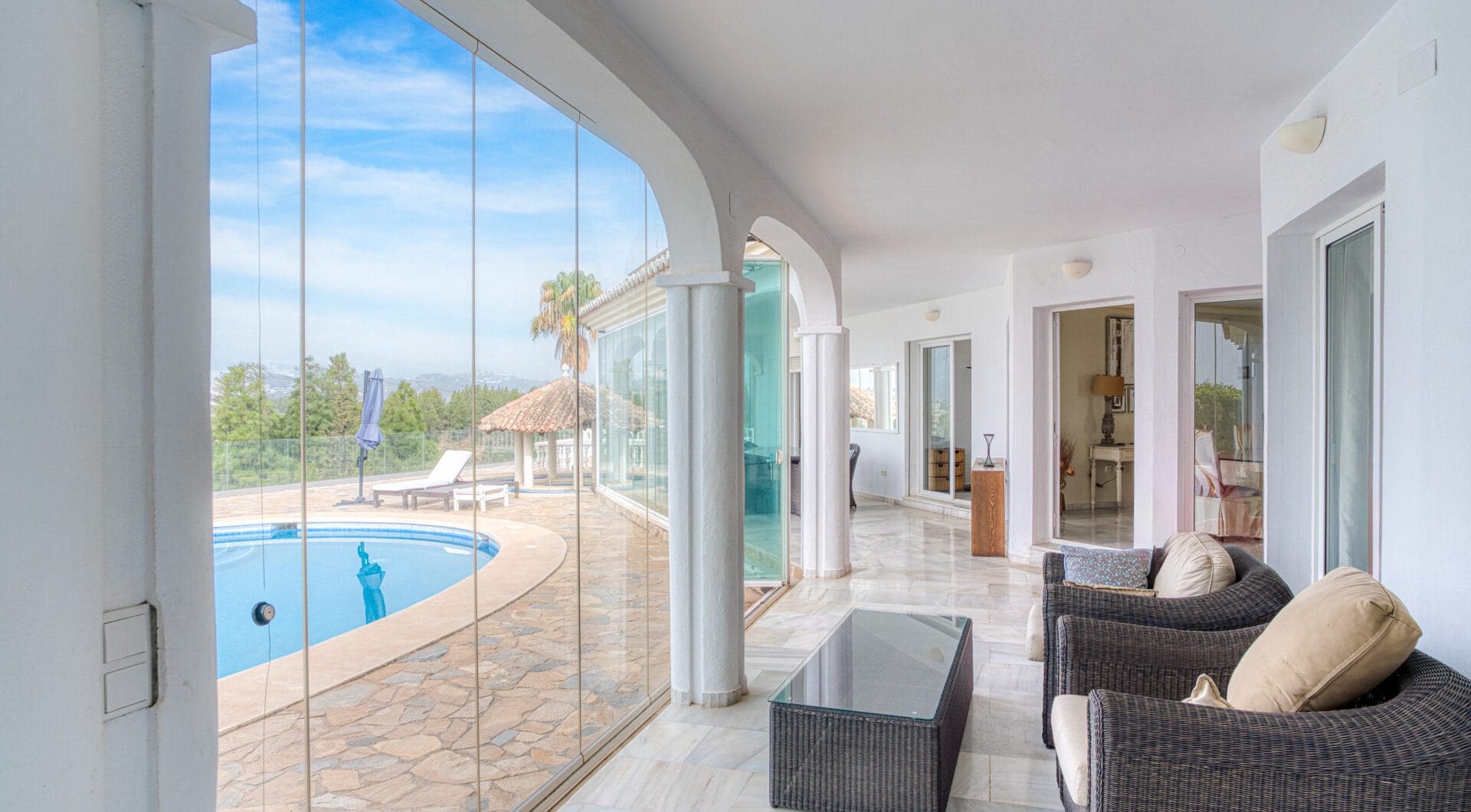 Spectacular south facing five bedroom villa in El Chaparral, Mijas Costa with panoramic sea views