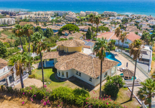 Spectacular south facing five bedroom villa in El Chaparral, Mijas Costa with panoramic sea views