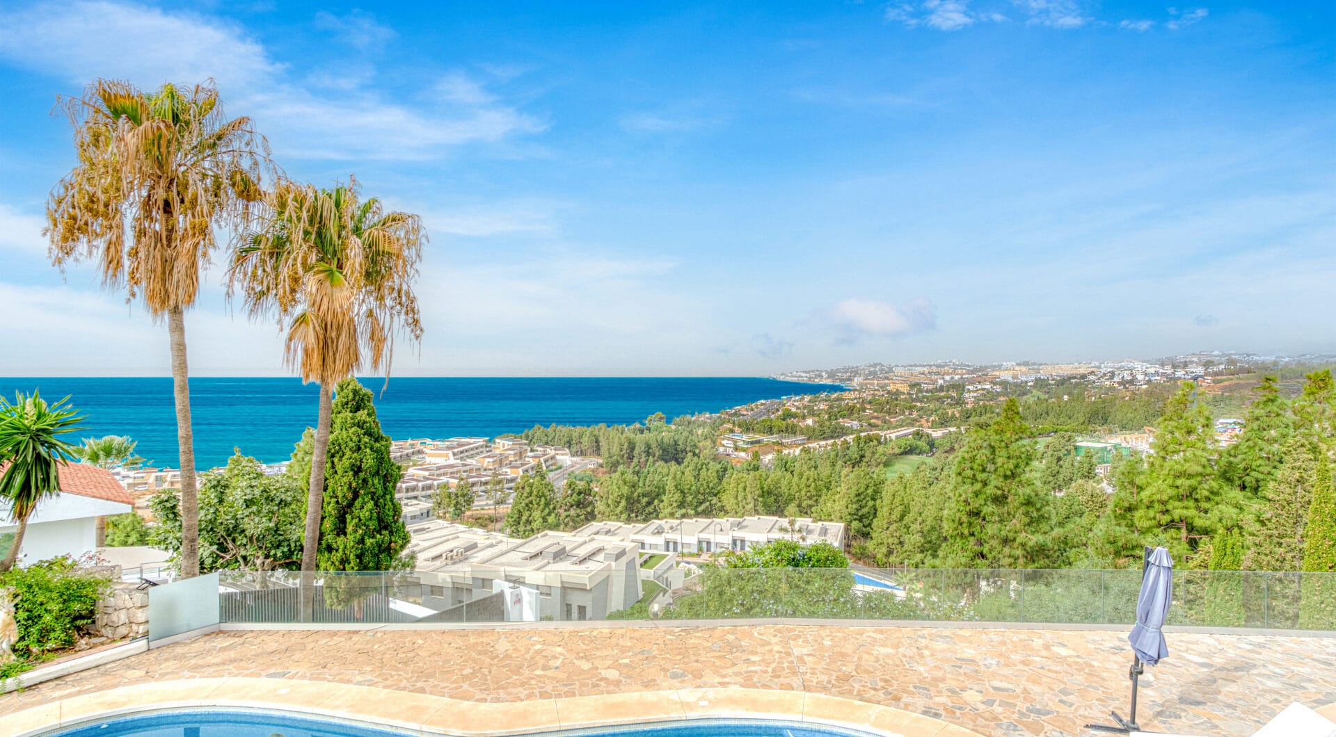 Spectacular south facing five bedroom villa in El Chaparral, Mijas Costa with panoramic sea views