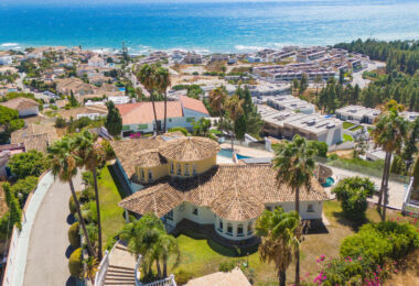 Spectacular south facing five bedroom villa in El Chaparral, Mijas Costa with panoramic sea views
