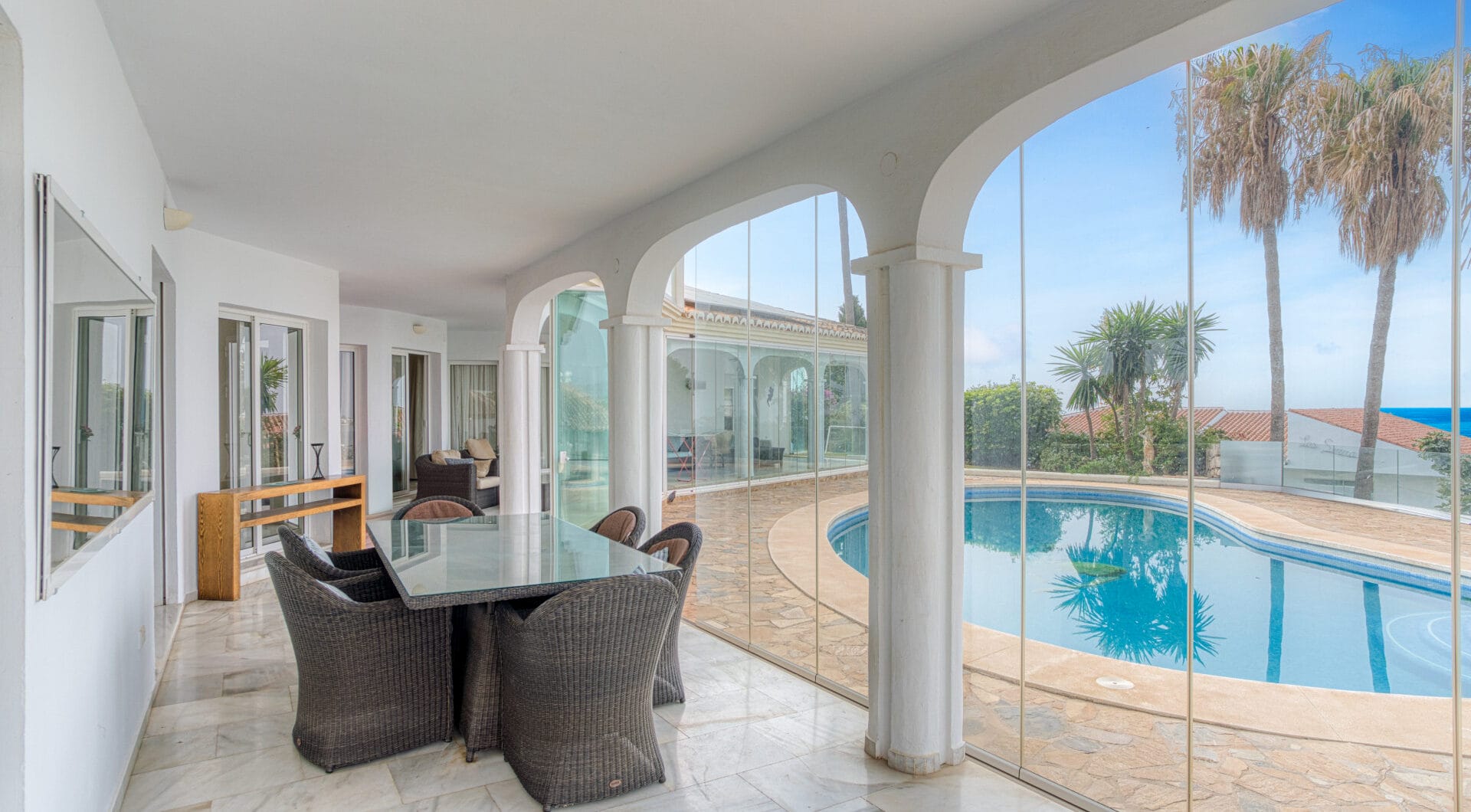 Spectacular south facing five bedroom villa in El Chaparral, Mijas Costa with panoramic sea views
