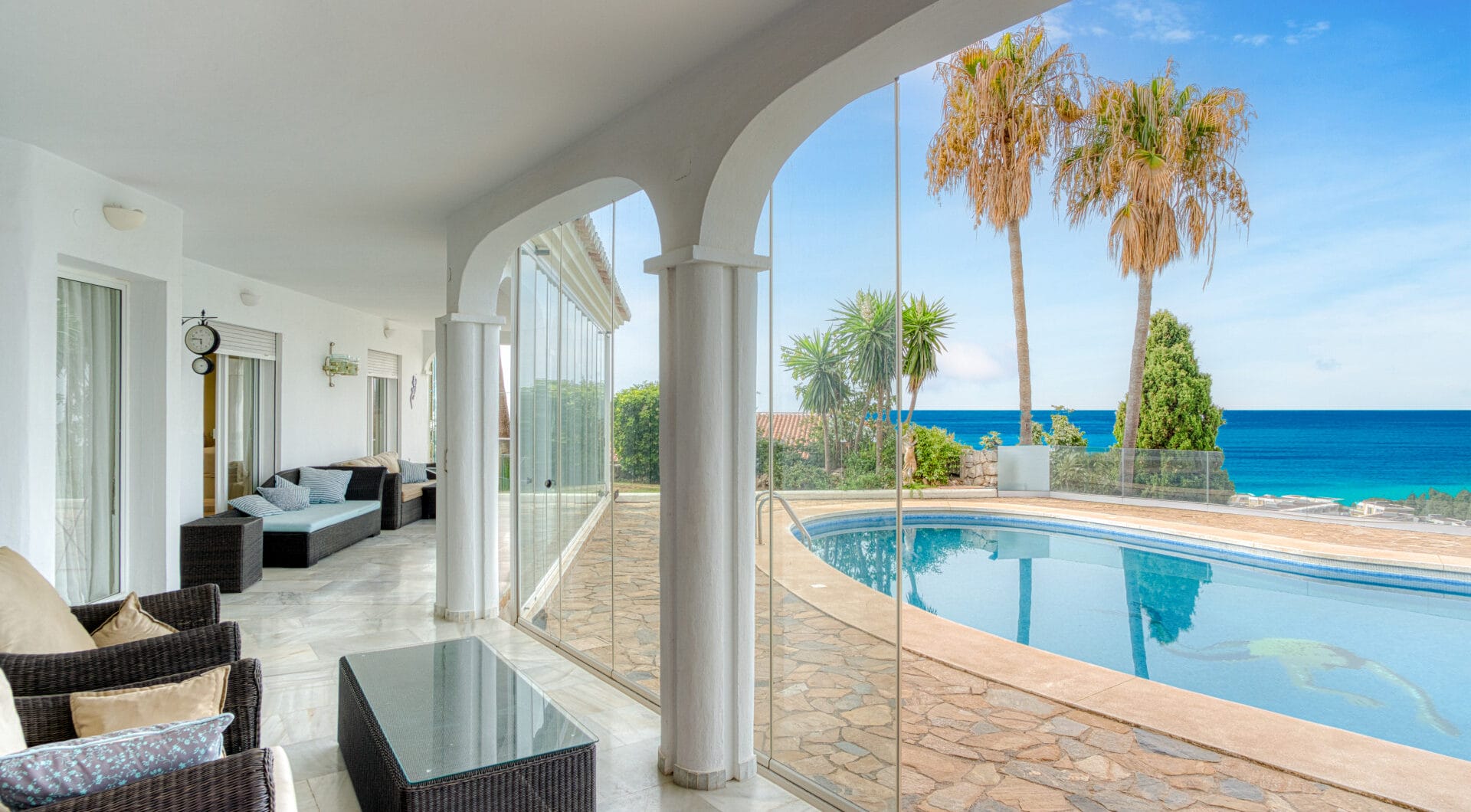 Spectacular south facing five bedroom villa in El Chaparral, Mijas Costa with panoramic sea views