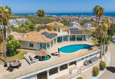 Spectacular south facing five bedroom villa in El Chaparral, Mijas Costa with panoramic sea views