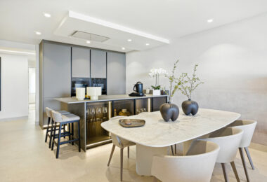 Impeccably renovated, south facing beach front, garden apartment located in the exclusive Menara Beach community on the sought-after New Golden Mile