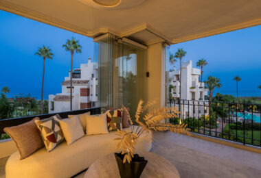 Beautifully renovated, south facing three-bedroom apartment located  in the prestigious gated community of Bahia del Velerin, Estepona
