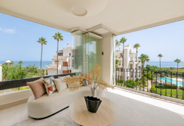 Beautifully renovated, south facing three-bedroom apartment located  in the prestigious gated community of Bahia del Velerin, Estepona