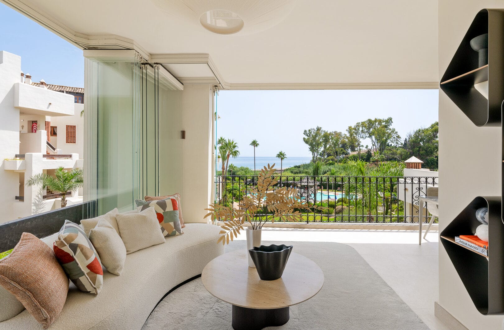 Beautifully renovated, south facing three-bedroom apartment located  in the prestigious gated community of Bahia del Velerin, Estepona
