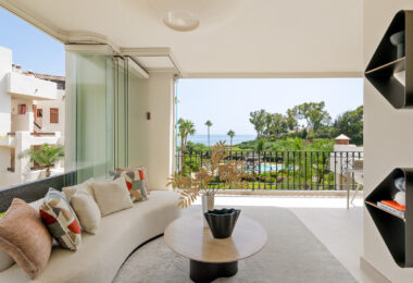 Beautifully renovated, south facing three-bedroom apartment located  in the prestigious gated community of Bahia del Velerin, Estepona