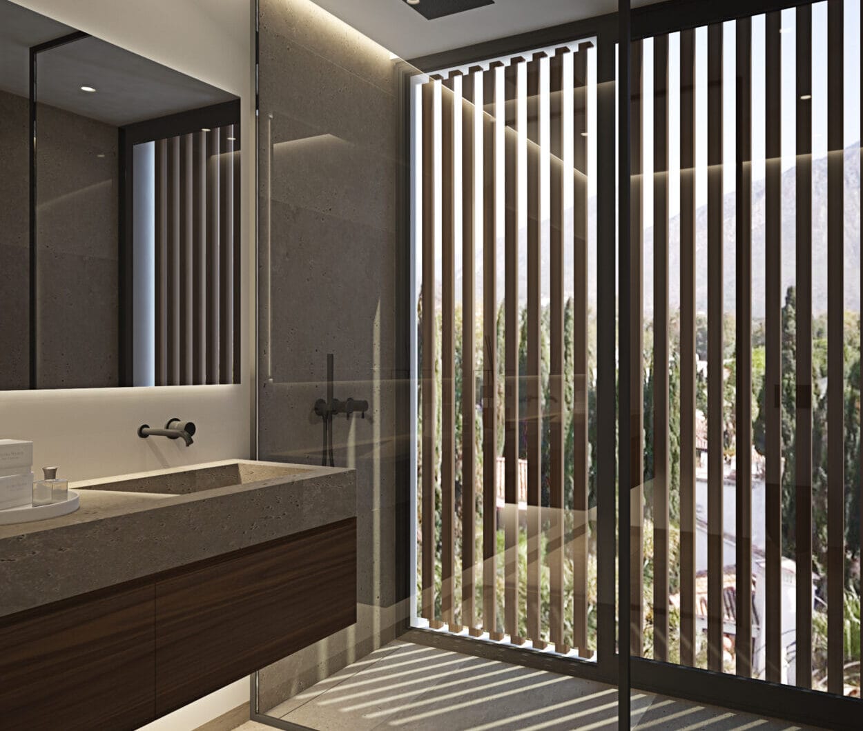 Modern four bedroom, south east facing villa of exceptional qualities is located in a gated community, consisting of only 15 villas, with 24 hour security guards and concierge services situated in a green oasis on the edge of the famous Golden Mile