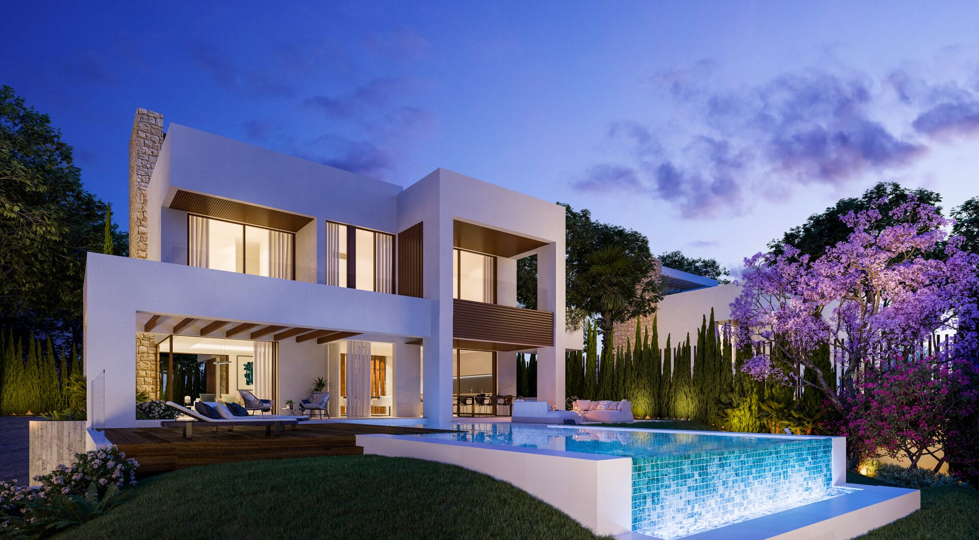Modern four bedroom, south east facing villa of exceptional qualities is located in a gated community, consisting of only 15 villas, with 24 hour security guards and concierge services situated in a green oasis on the edge of the famous Golden Mile