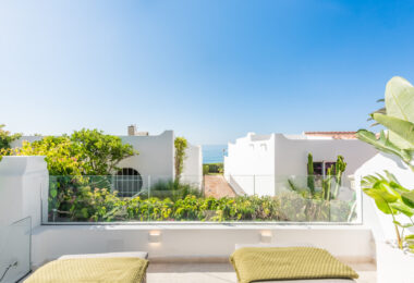 Scandi-style design bungalow in the beachfront Oasis Club on Marbella's Golden Mile.