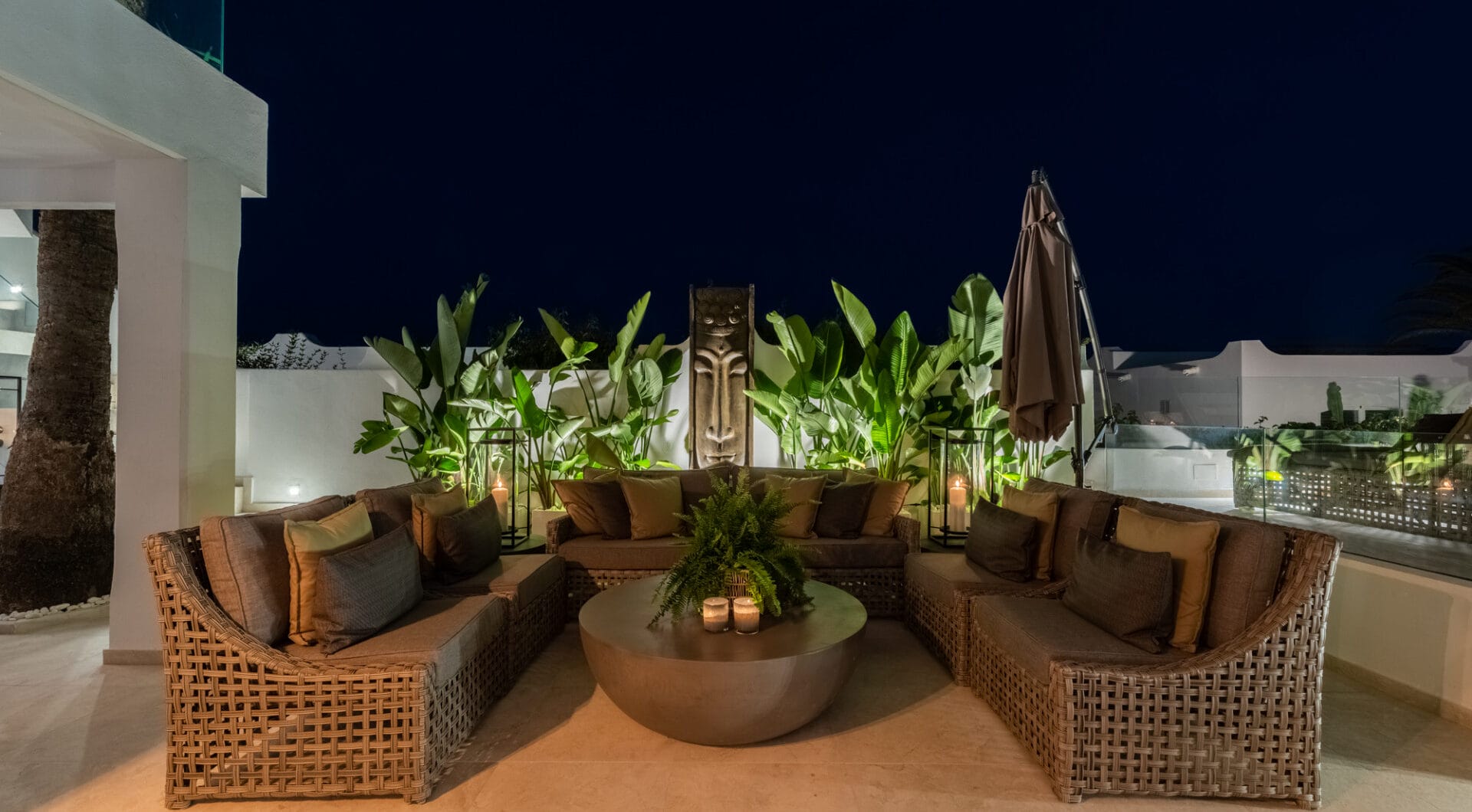 Scandi-style design bungalow in the beachfront Oasis Club on Marbella's Golden Mile.