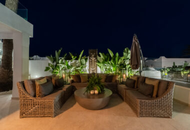 Scandi-style design bungalow in the beachfront Oasis Club on Marbella's Golden Mile.