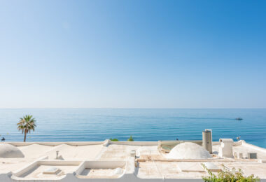Scandi-style design bungalow in the beachfront Oasis Club on Marbella's Golden Mile.