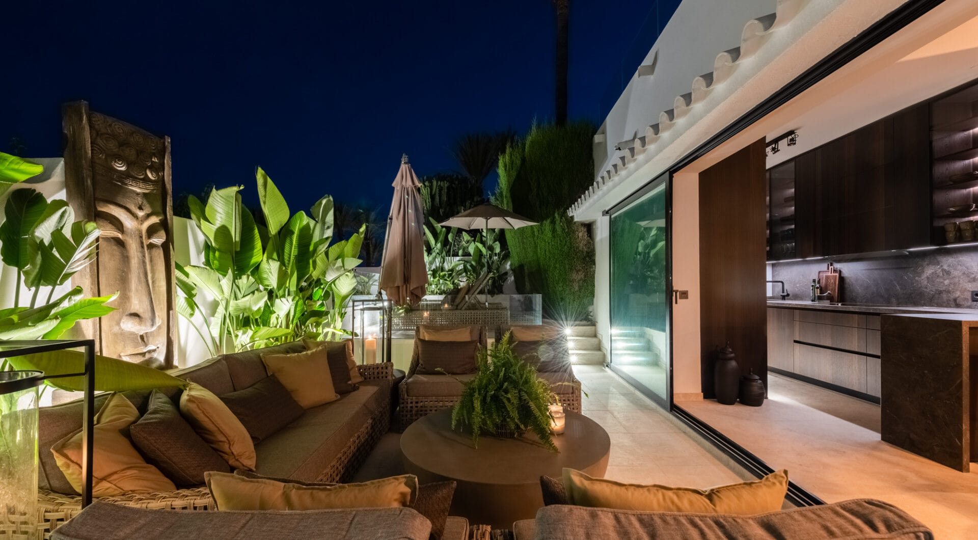 Scandi-style design bungalow in the beachfront Oasis Club on Marbella's Golden Mile.
