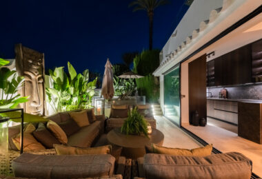 Scandi-style design bungalow in the beachfront Oasis Club on Marbella's Golden Mile.