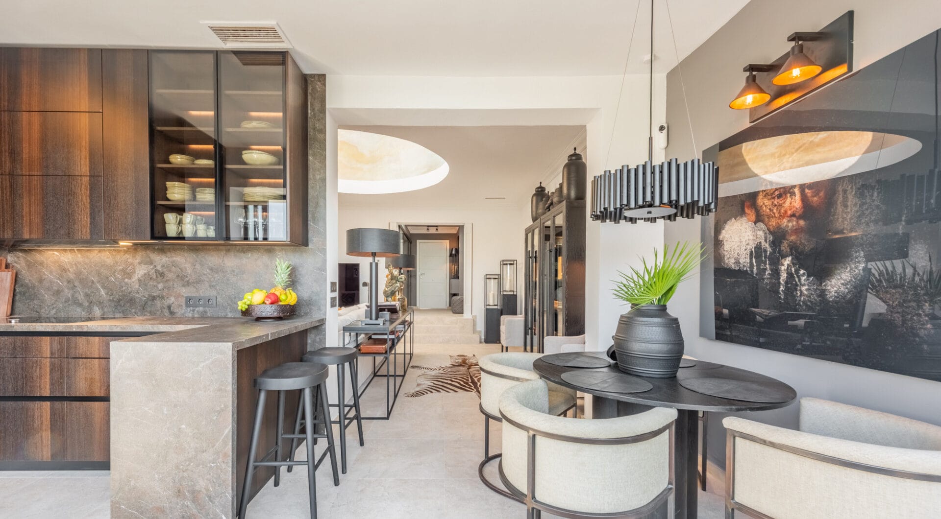 Scandi-style design bungalow in the beachfront Oasis Club on Marbella's Golden Mile.