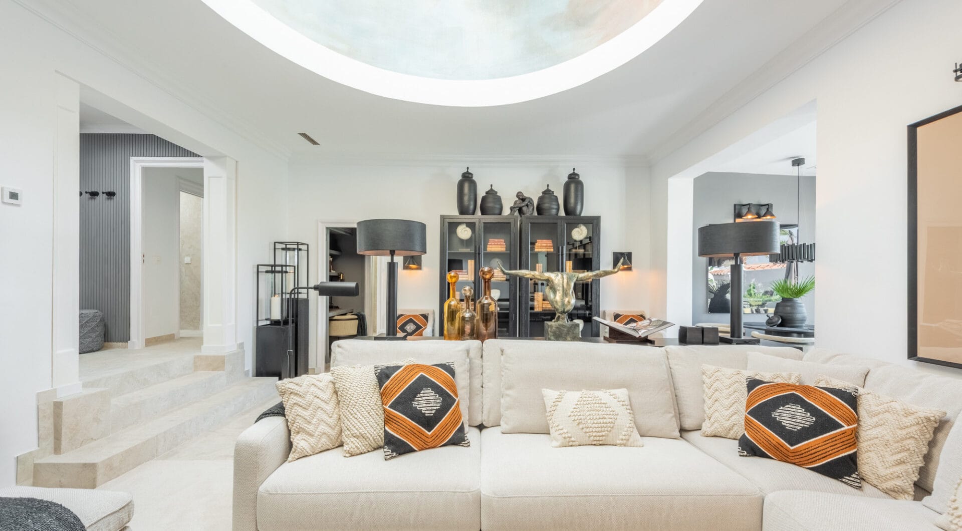 Scandi-style design bungalow in the beachfront Oasis Club on Marbella's Golden Mile.