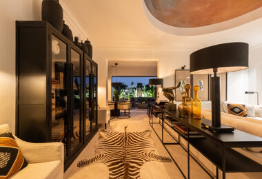 Scandi-style design bungalow in the beachfront Oasis Club on Marbella's Golden Mile.
