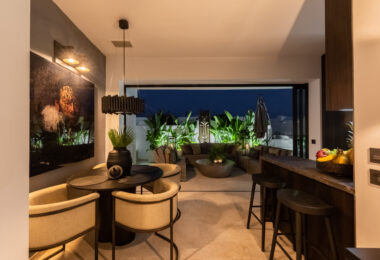 Scandi-style design bungalow in the beachfront Oasis Club on Marbella's Golden Mile.