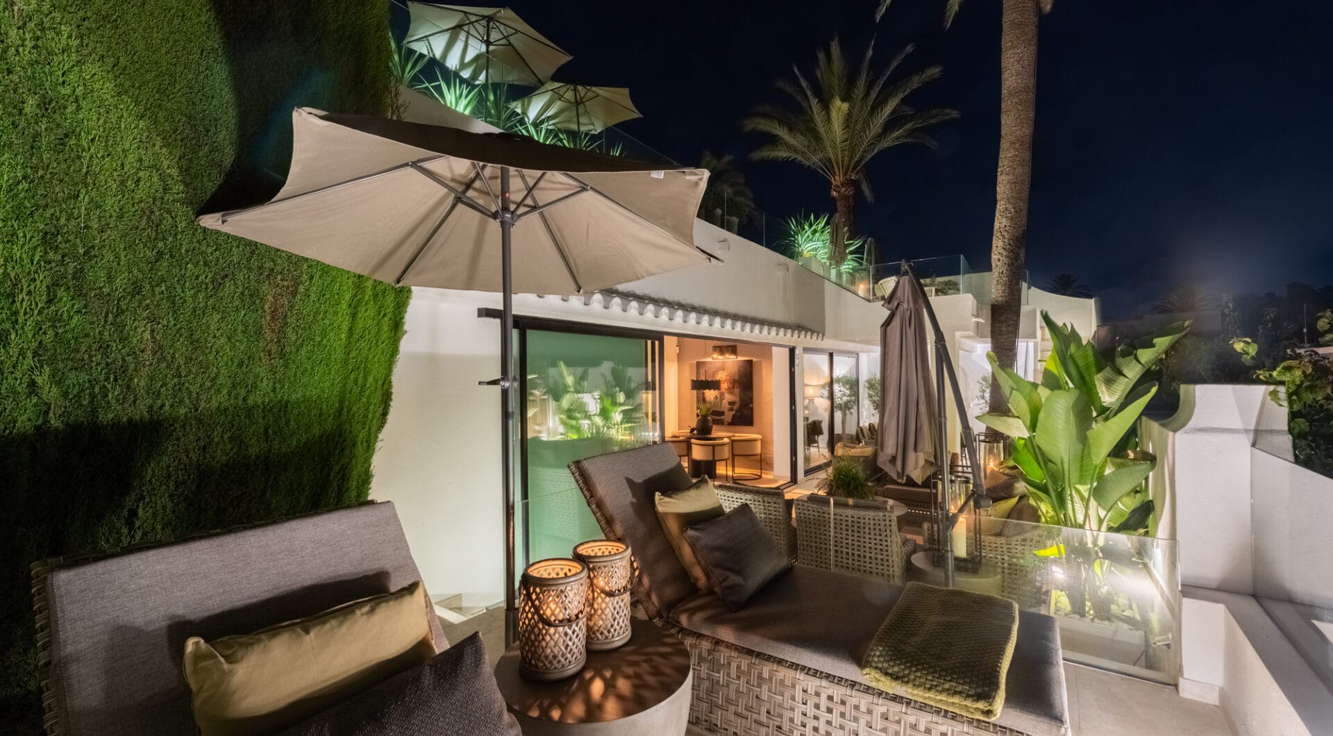 Scandi-style design bungalow in the beachfront Oasis Club on Marbella's Golden Mile.