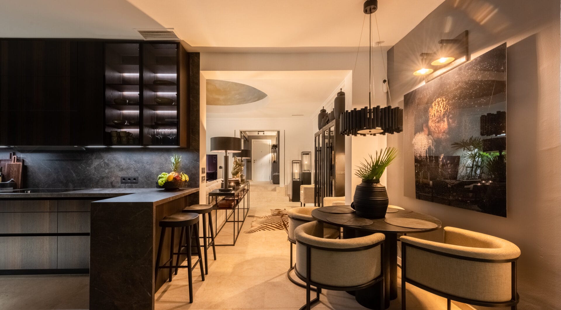 Scandi-style design bungalow in the beachfront Oasis Club on Marbella's Golden Mile.