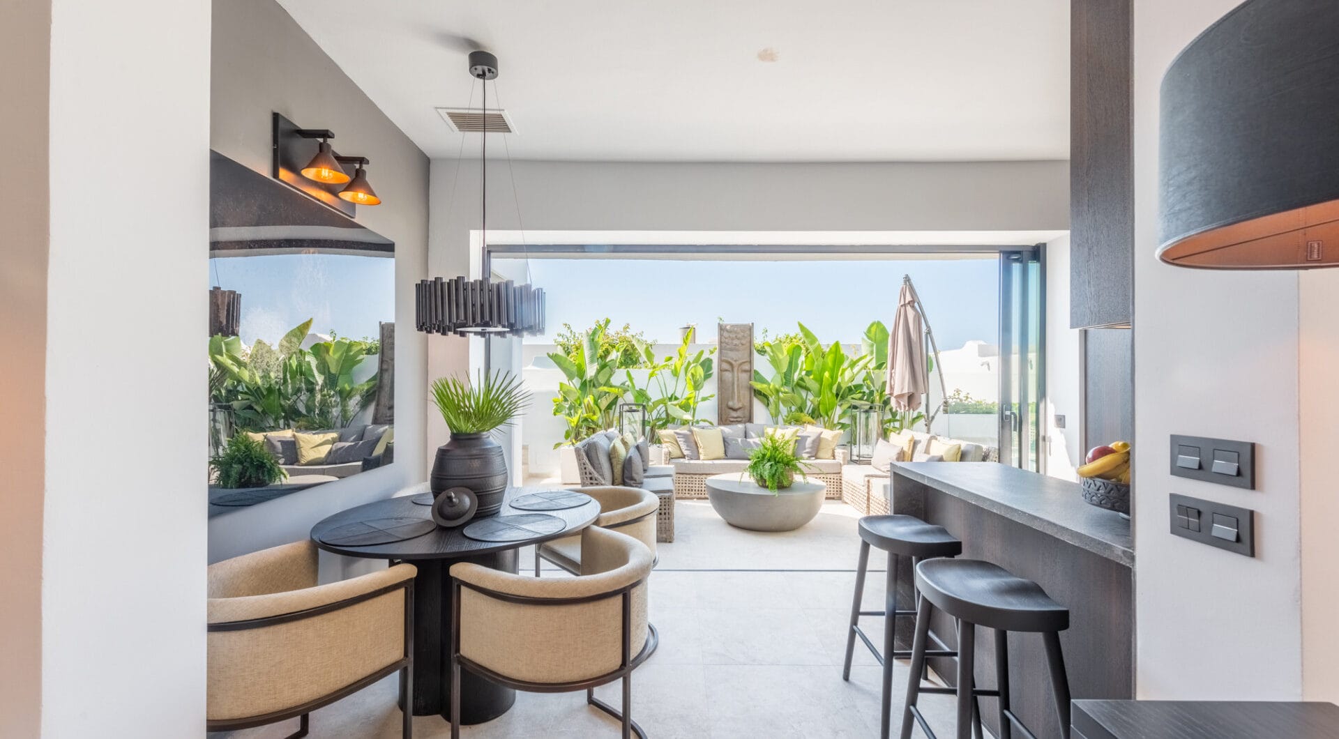 Scandi-style design bungalow in the beachfront Oasis Club on Marbella's Golden Mile.