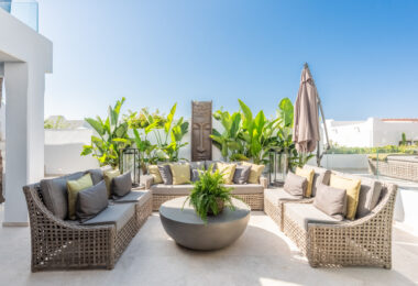 Scandi-style design bungalow in the beachfront Oasis Club on Marbella's Golden Mile.