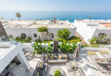 Scandi-style design bungalow in the beachfront Oasis Club on Marbella's Golden Mile.