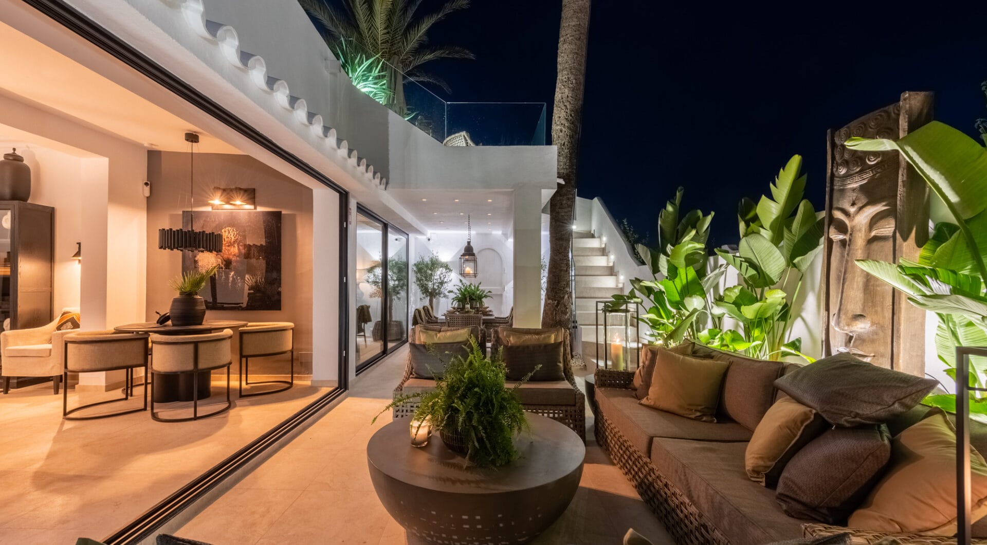Scandi-style design bungalow in the beachfront Oasis Club on Marbella's Golden Mile.