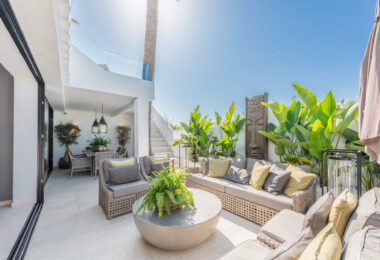 Scandi-style design bungalow in the beachfront Oasis Club on Marbella's Golden Mile.