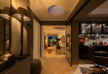 Scandi-style design bungalow in the beachfront Oasis Club on Marbella's Golden Mile.