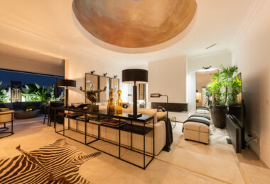 Scandi-style design bungalow in the beachfront Oasis Club on Marbella's Golden Mile.