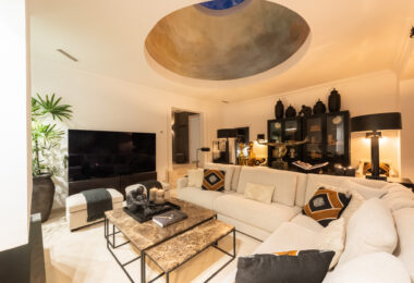 Scandi-style design bungalow in the beachfront Oasis Club on Marbella's Golden Mile.