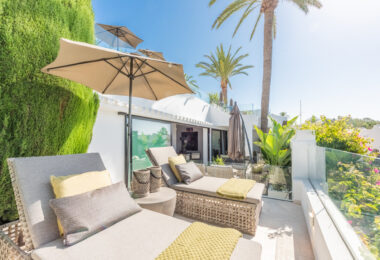 Scandi-style design bungalow in the beachfront Oasis Club on Marbella's Golden Mile.