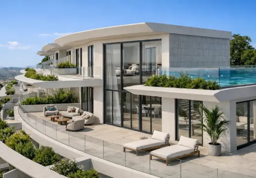 Azurean Marbella modern apartment complex with spacious terraces, infinity pool, panoramic views and luxury architecture