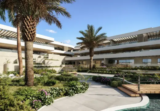 Omnia Estepona apartments for sale in Estepona with landscaped gardens and contemporary Mediterranean architecture